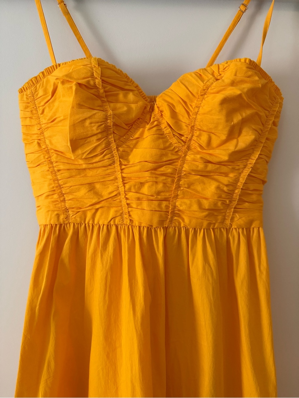 Mango Brand, Yellow Ruched Sweetheart Spaghetti Strap Summer Dress